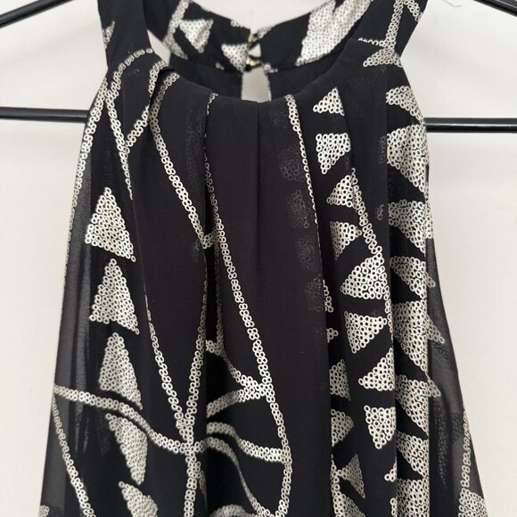 Mini Halter‎ Swing Dress Size S Black Gold Sparkle Glam Event Party Cocktail LBD - Picture 7 of 10